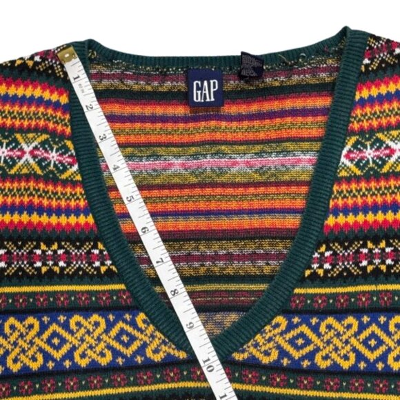 GAP 90s Y2K Vintage Celtic Scandinavian Fair Isle Funky Sweater Vest (SZ M) - Picture 10 of 13